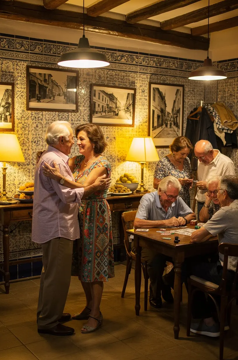 Active seniors dancing, highlighting music's role in movement and memory.